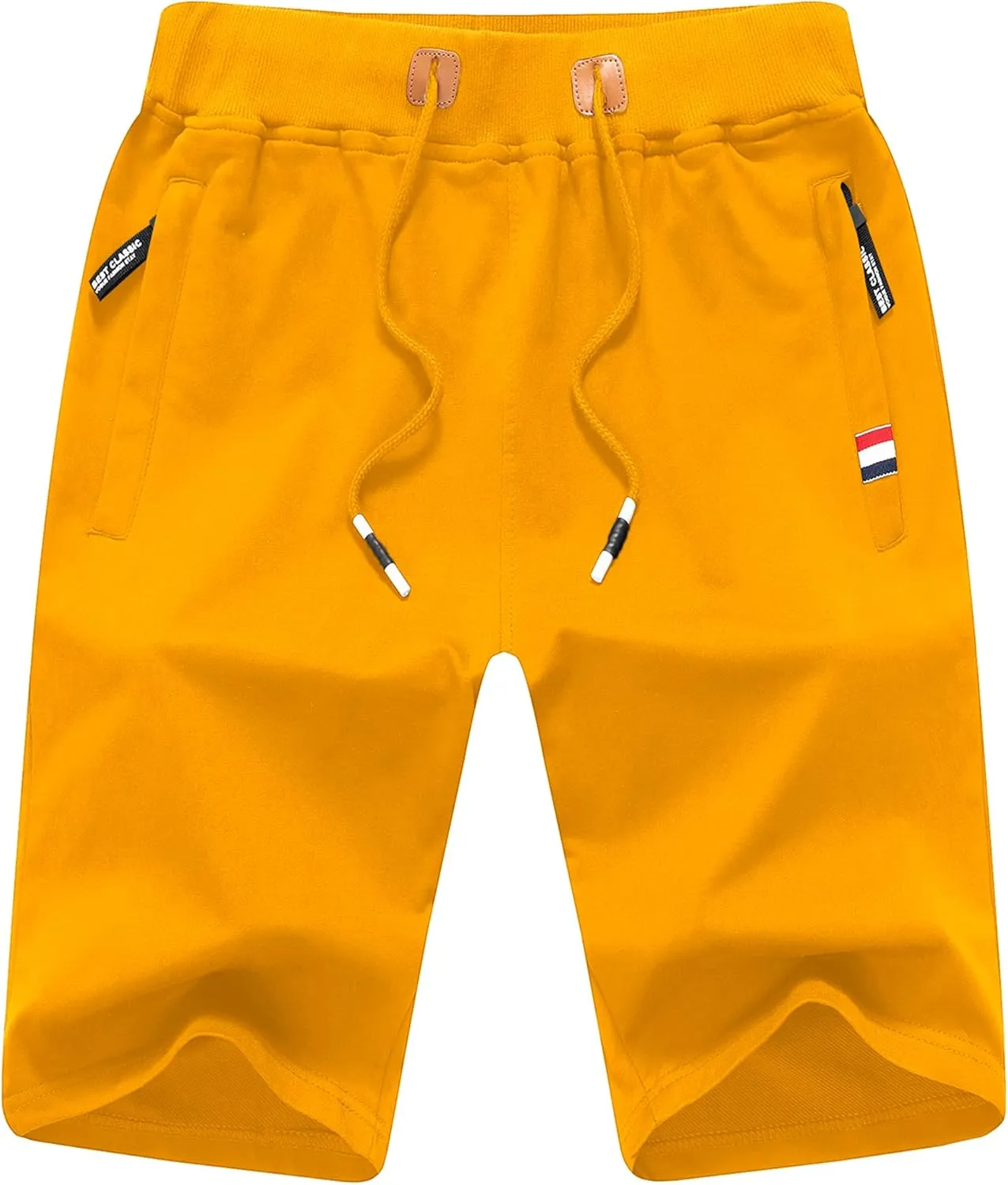 Chrisuno Men's Shorts Elastic Waist Athletic Sweat Shorts with Zipper Pockets