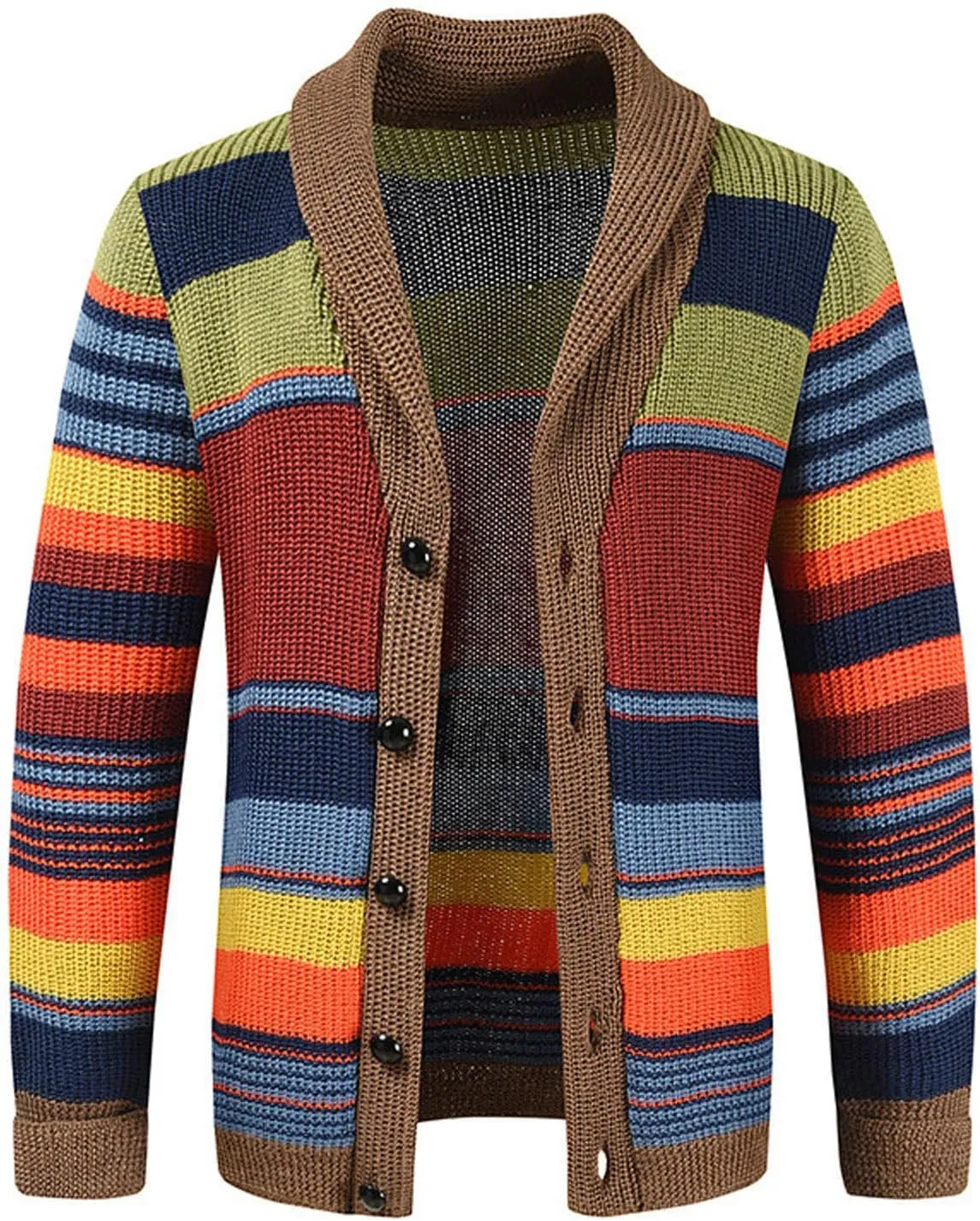 Color Block Sweater Men Shawl Collar Cardigans Button Up Knit Cardigan Slim Fit Lightweight Cable Knit Sweaters