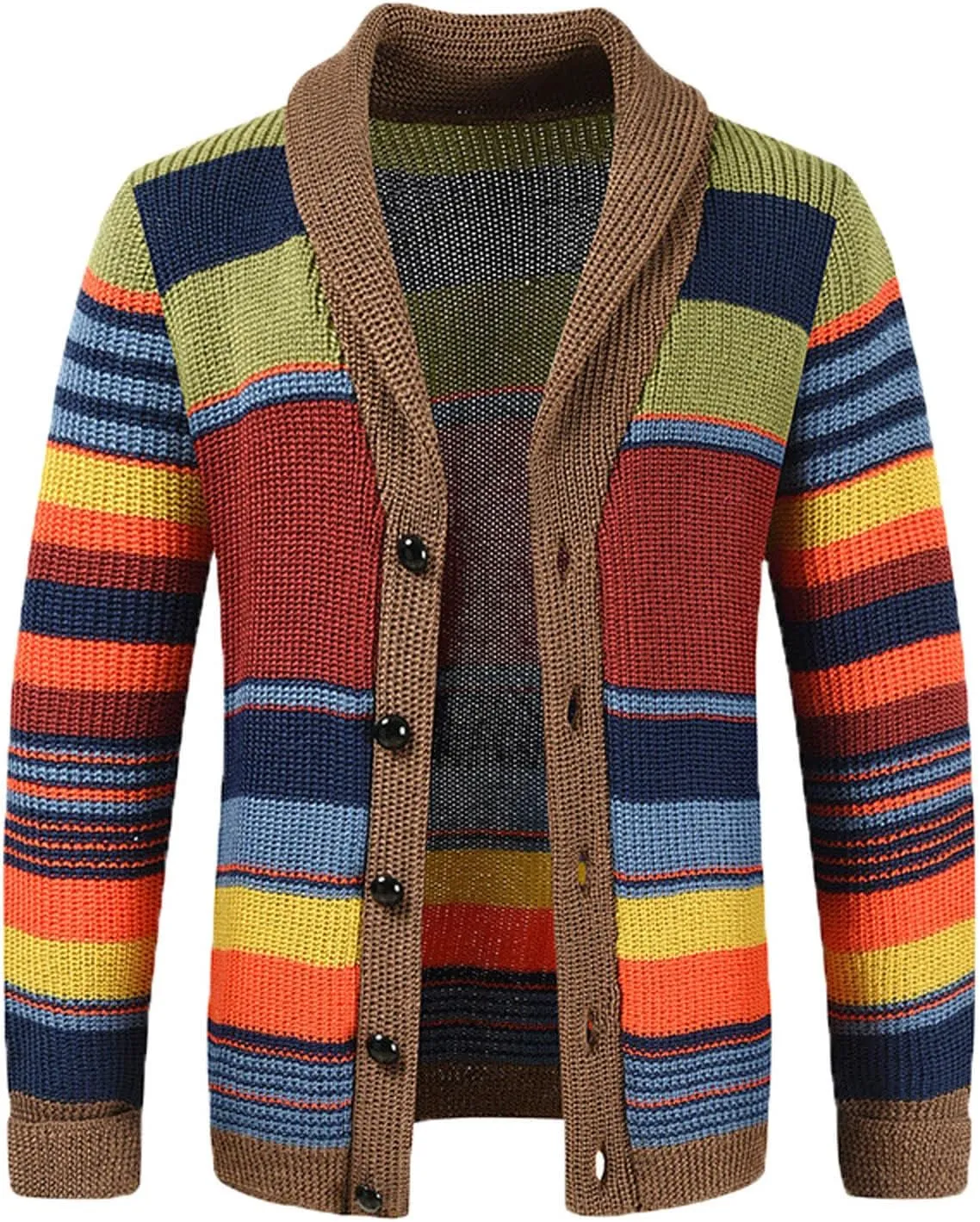 Color Block Sweater Men Shawl Collar Cardigans Button Up Knit Cardigan Slim Fit Lightweight Cable Knit Sweaters