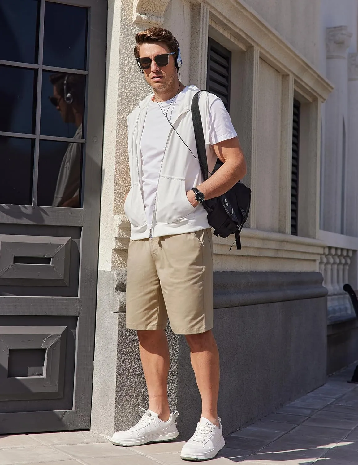 COOFANDY Mens Casual Shorts Cotton Elastic Waist Drawstring Shorts Lightweight Summer Beach Shorts