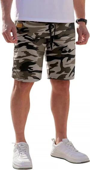 COOFANDY Mens Casual Shorts Cotton Elastic Waist Drawstring Shorts Lightweight Summer Beach Shorts