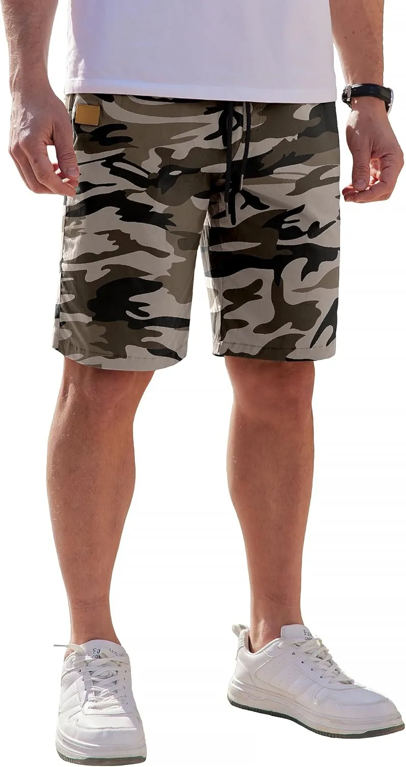 COOFANDY Mens Casual Shorts Cotton Elastic Waist Drawstring Shorts Lightweight Summer Beach Shorts