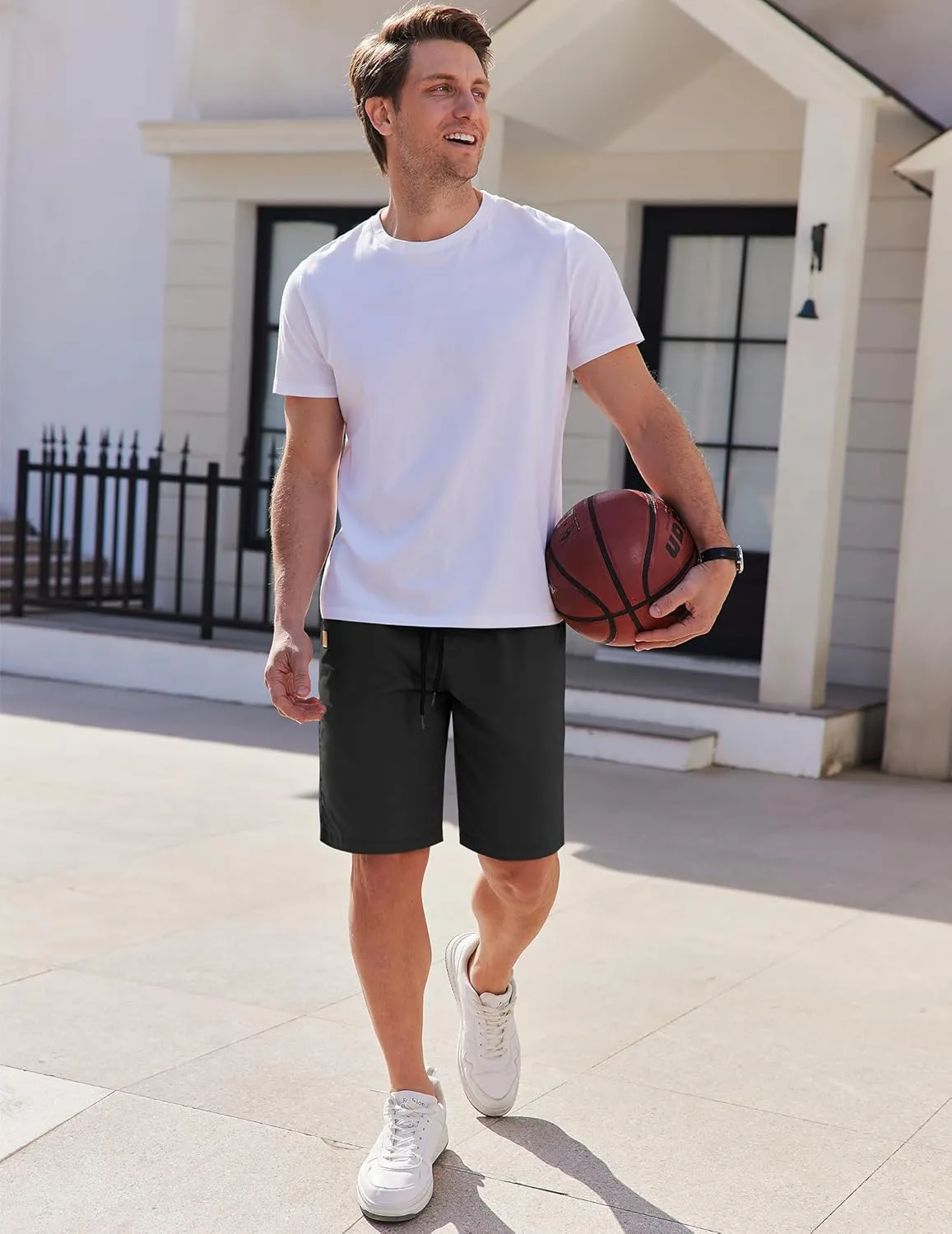 COOFANDY Mens Casual Shorts Cotton Elastic Waist Drawstring Shorts Lightweight Summer Beach Shorts