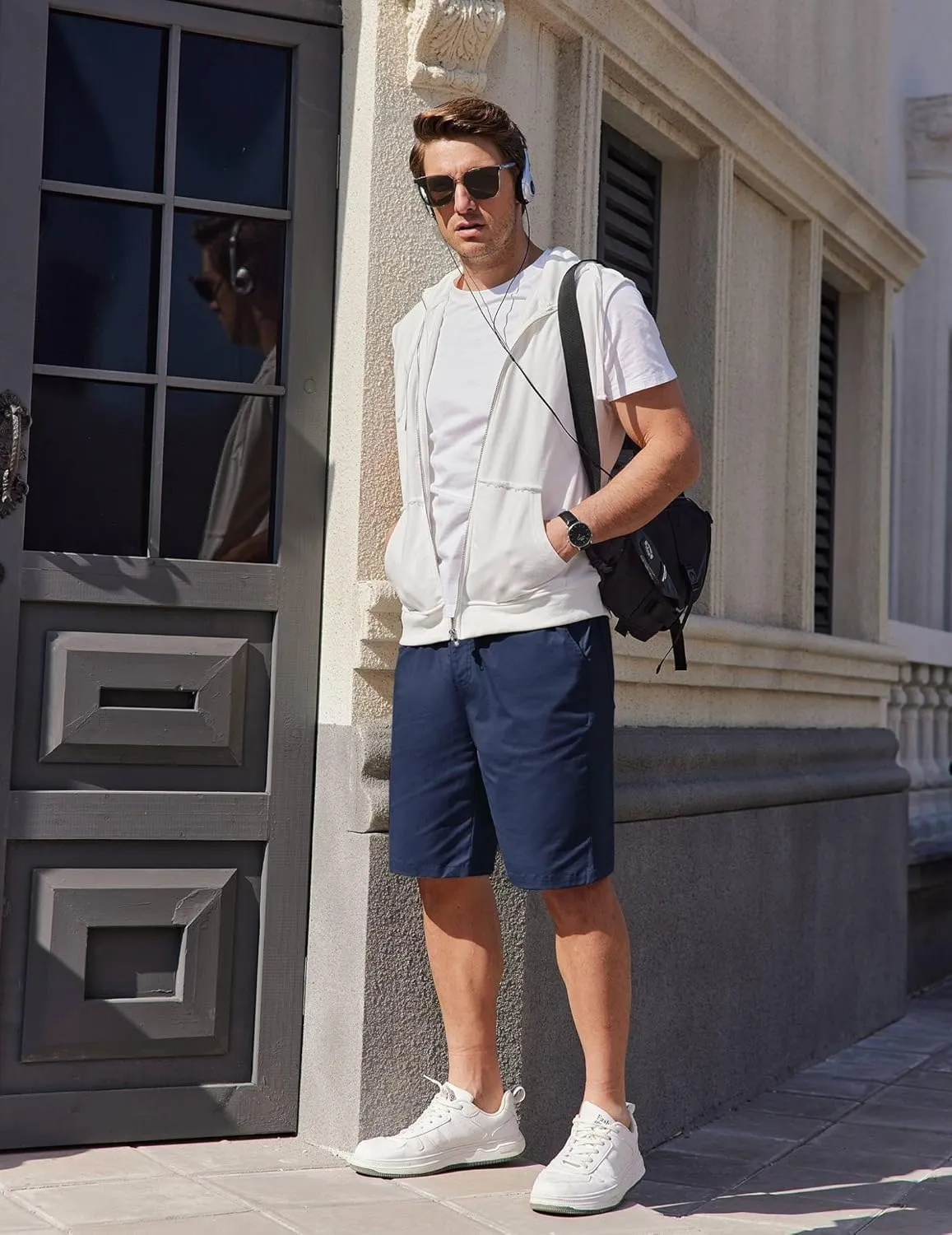 COOFANDY Mens Casual Shorts Cotton Elastic Waist Drawstring Shorts Lightweight Summer Beach Shorts