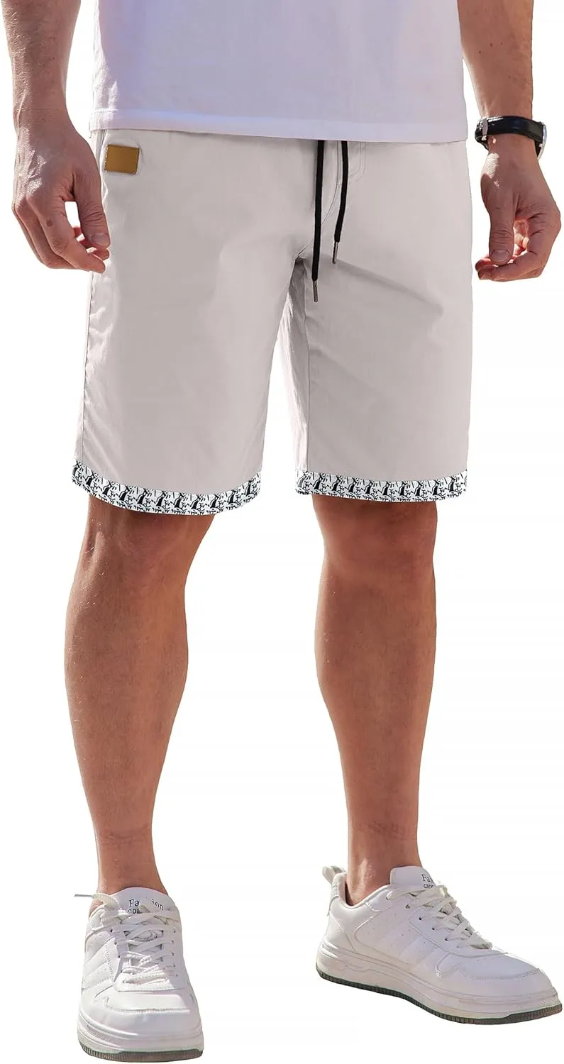 COOFANDY Mens Casual Shorts Cotton Elastic Waist Drawstring Shorts Lightweight Summer Beach Shorts