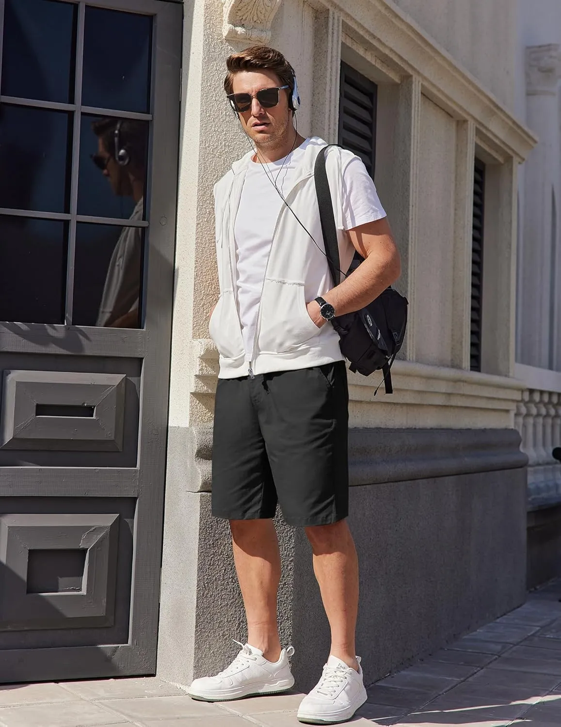 COOFANDY Mens Casual Shorts Cotton Elastic Waist Drawstring Shorts Lightweight Summer Beach Shorts