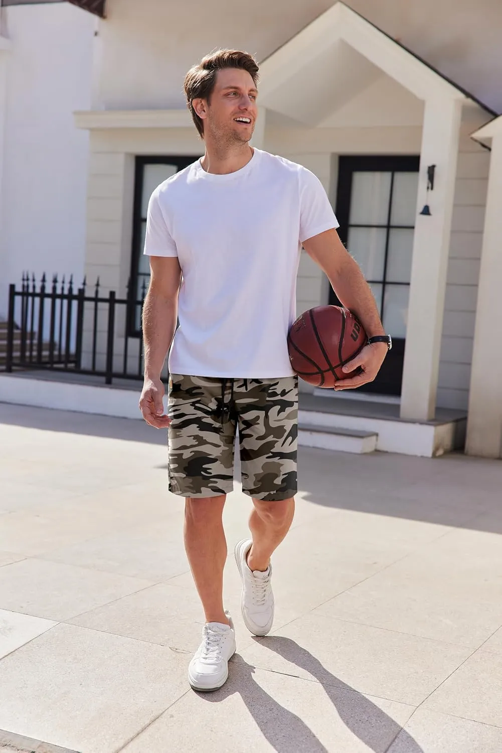 COOFANDY Mens Casual Shorts Cotton Elastic Waist Drawstring Shorts Lightweight Summer Beach Shorts