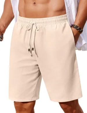 COOFANDY Men's Linen Shorts Casual Summer Beach Shorts Elastic Waist Drawstring Vacation Shorts with Pockets
