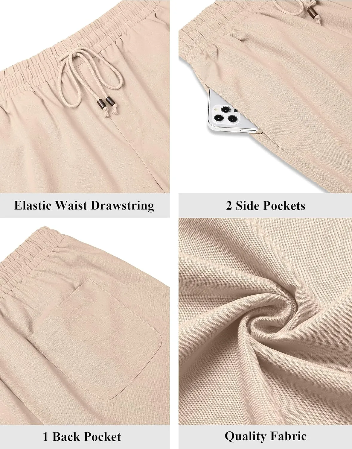 COOFANDY Men's Linen Shorts Casual Summer Beach Shorts Elastic Waist Drawstring Vacation Shorts with Pockets