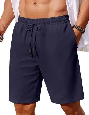 COOFANDY Men's Linen Shorts Casual Summer Beach Shorts Elastic Waist Drawstring Vacation Shorts with Pockets