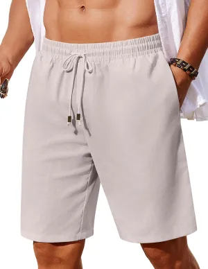 COOFANDY Men's Linen Shorts Casual Summer Beach Shorts Elastic Waist Drawstring Vacation Shorts with Pockets