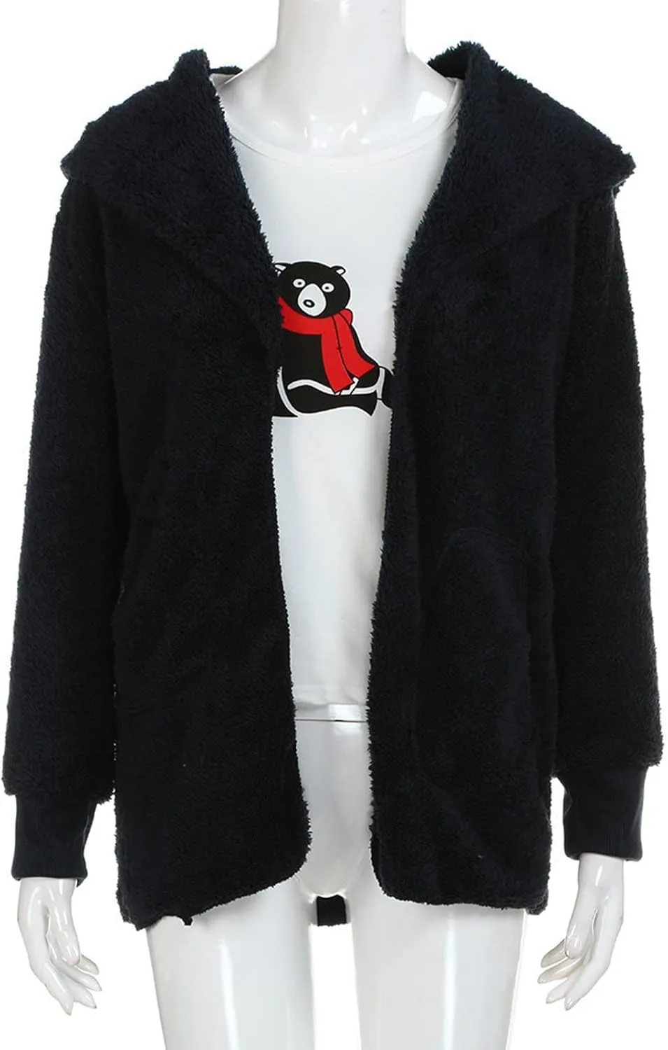 COTECRAM 2024 Womens Winter Long Sleeve Solid Fuzzy Fleece Open Front Hooded Cardigans Jacket Warm Coats Outwear Plush Tops