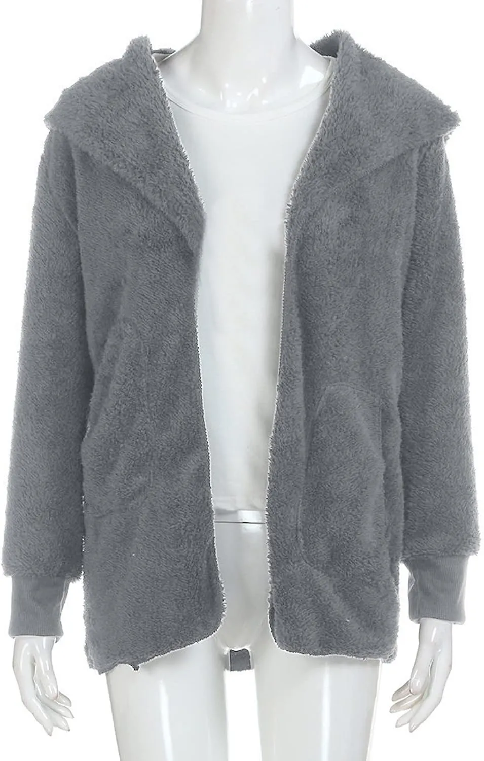 COTECRAM 2024 Womens Winter Long Sleeve Solid Fuzzy Fleece Open Front Hooded Cardigans Jacket Warm Coats Outwear Plush Tops