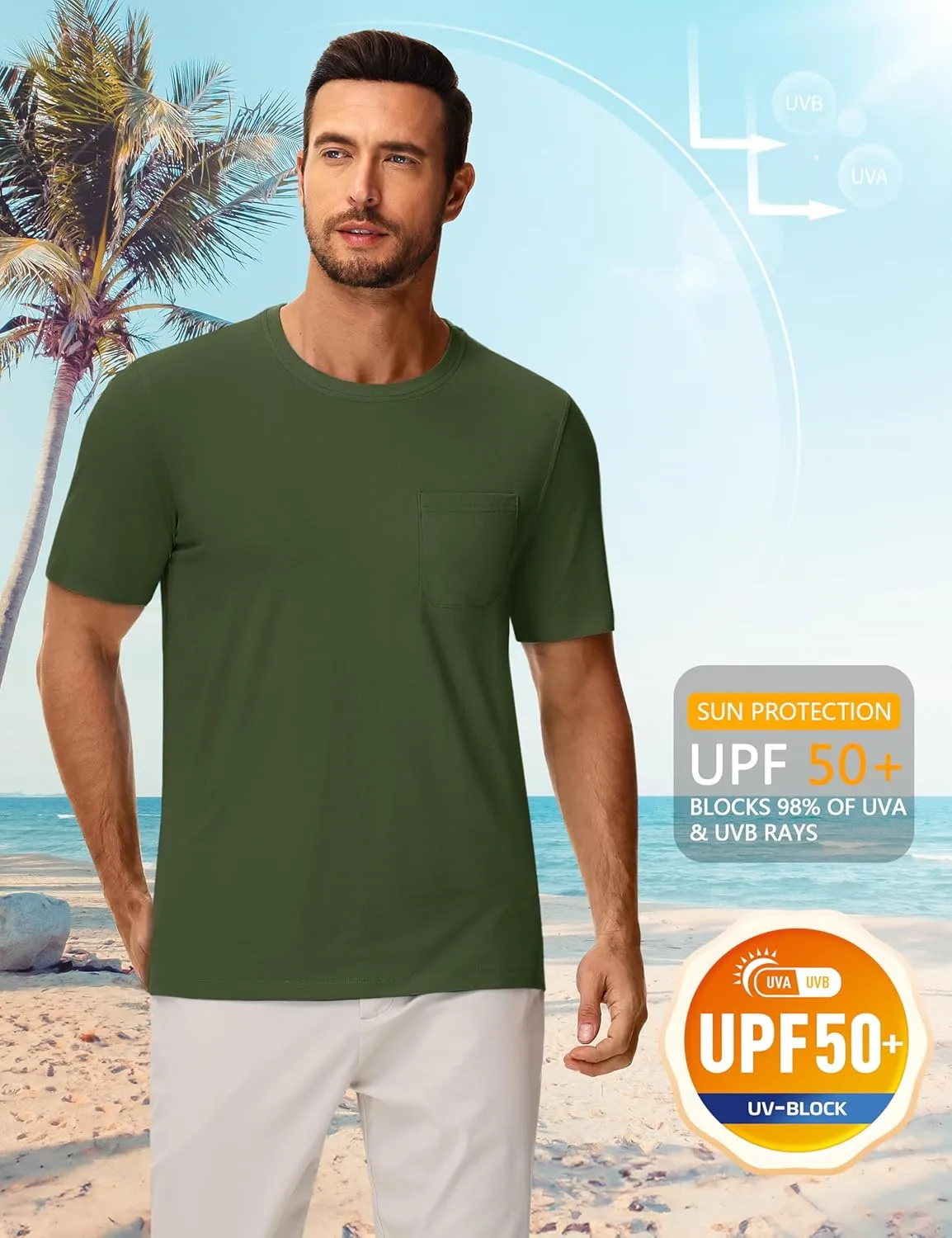 Cotrasen Men's T-Shirts Cotton Short Sleeve T Shirts for Men UPF 50  Moisture Wicking T-Shirt Casual Crew Neck Pocket Tee