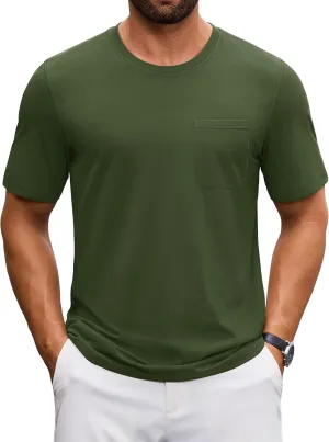 Cotrasen Men's T-Shirts Cotton Short Sleeve T Shirts for Men UPF 50  Moisture Wicking T-Shirt Casual Crew Neck Pocket Tee