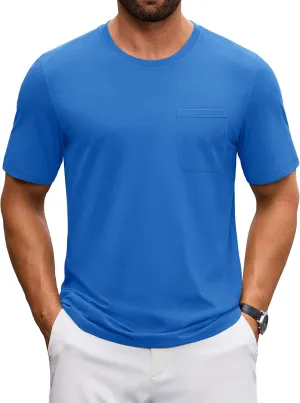 Cotrasen Men's T-Shirts Cotton Short Sleeve T Shirts for Men UPF 50  Moisture Wicking T-Shirt Casual Crew Neck Pocket Tee