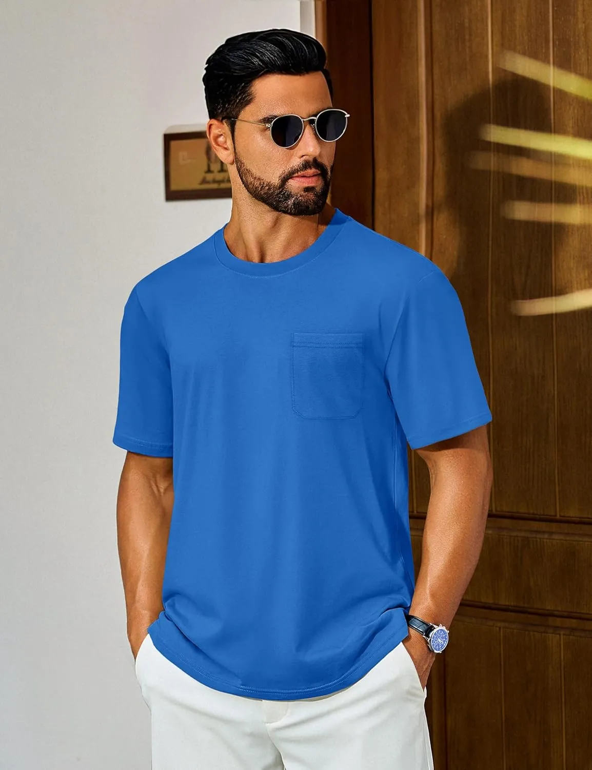 Cotrasen Men's T-Shirts Cotton Short Sleeve T Shirts for Men UPF 50  Moisture Wicking T-Shirt Casual Crew Neck Pocket Tee