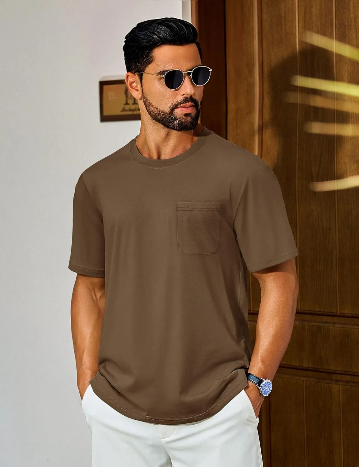 Cotrasen Men's T-Shirts Cotton Short Sleeve T Shirts for Men UPF 50  Moisture Wicking T-Shirt Casual Crew Neck Pocket Tee