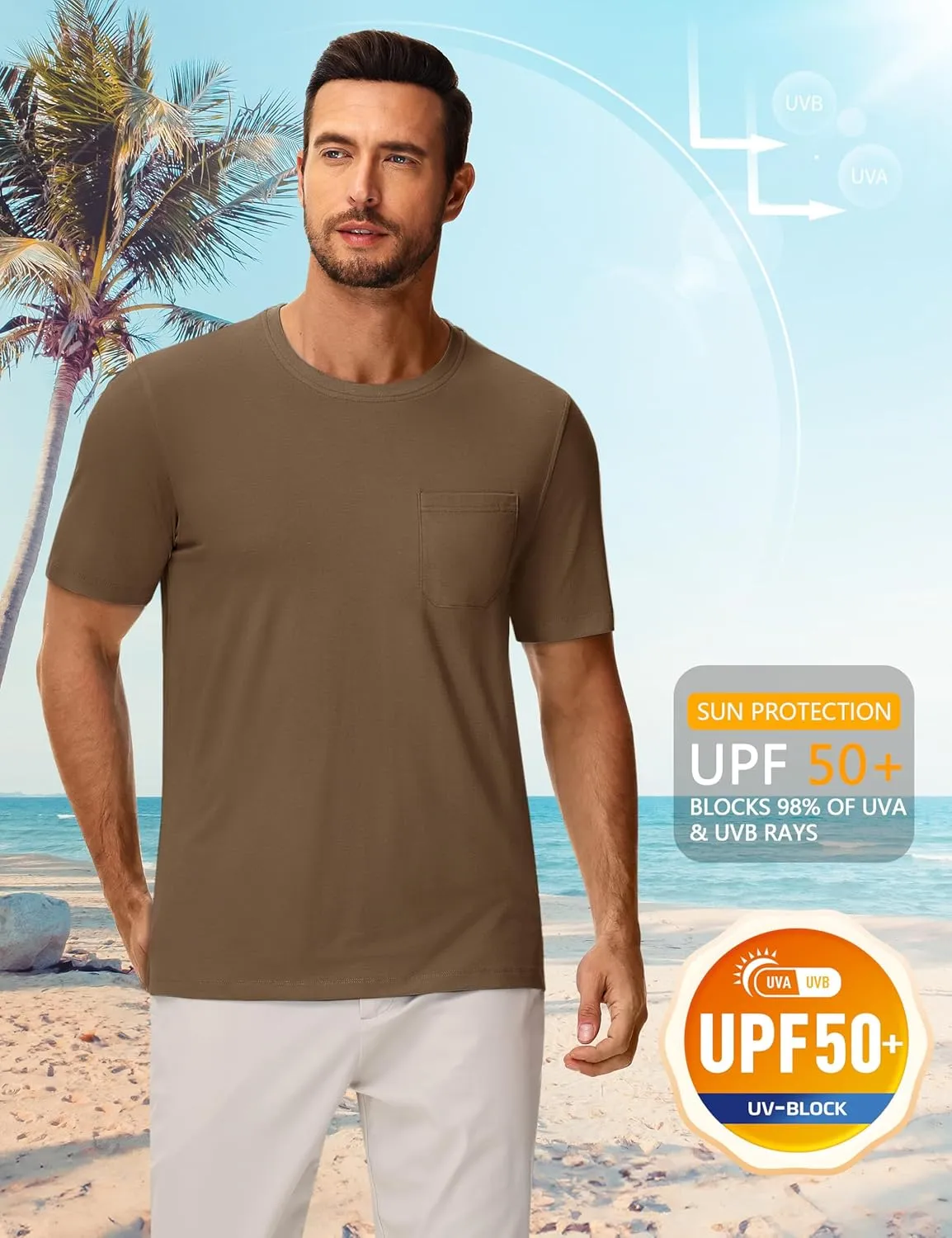 Cotrasen Men's T-Shirts Cotton Short Sleeve T Shirts for Men UPF 50  Moisture Wicking T-Shirt Casual Crew Neck Pocket Tee