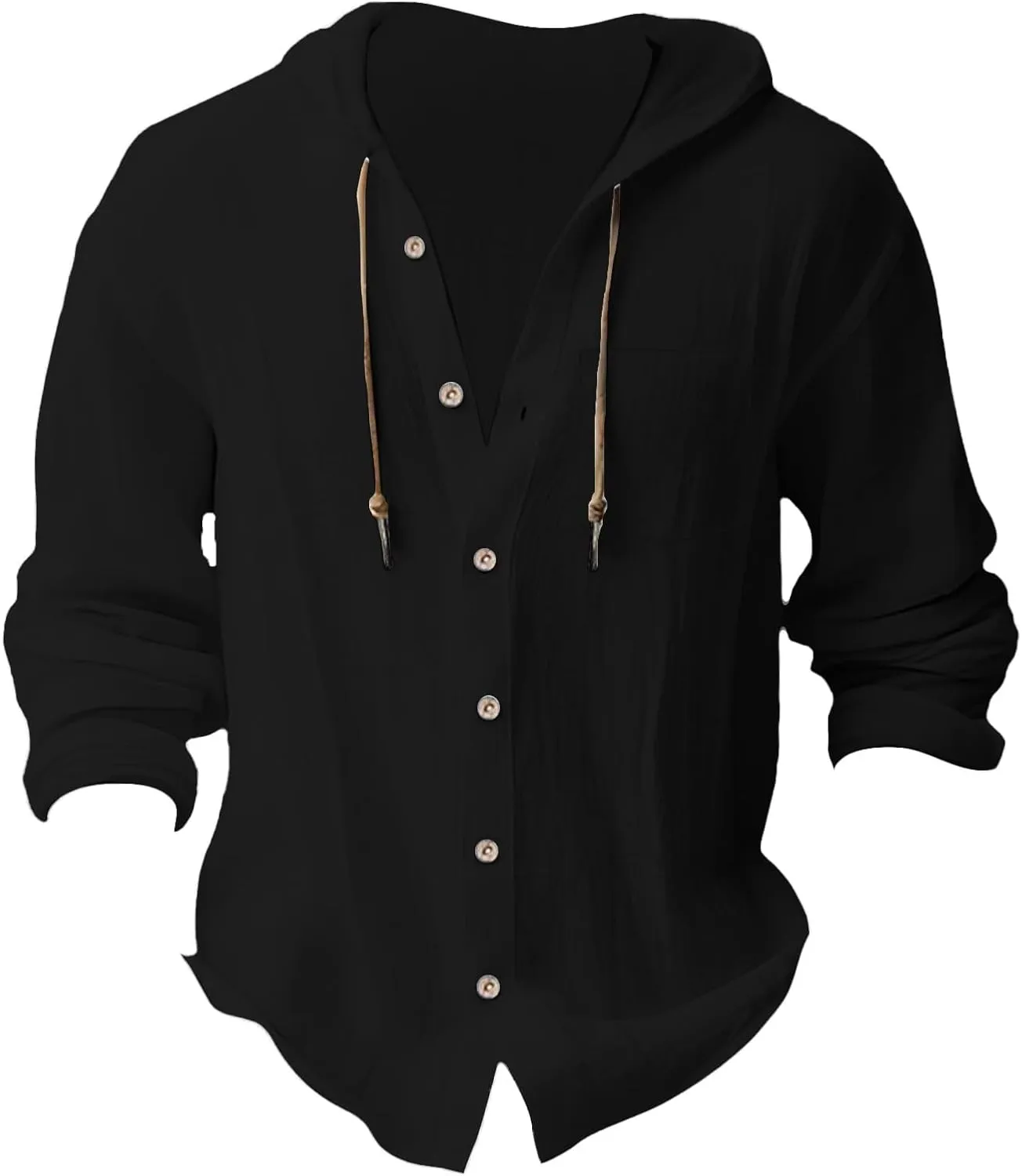Cotton Linen Hoodies for Men Casual Lightweight Breathable Long Sleeve Button Down Hooded Beach Hippie T Shirts