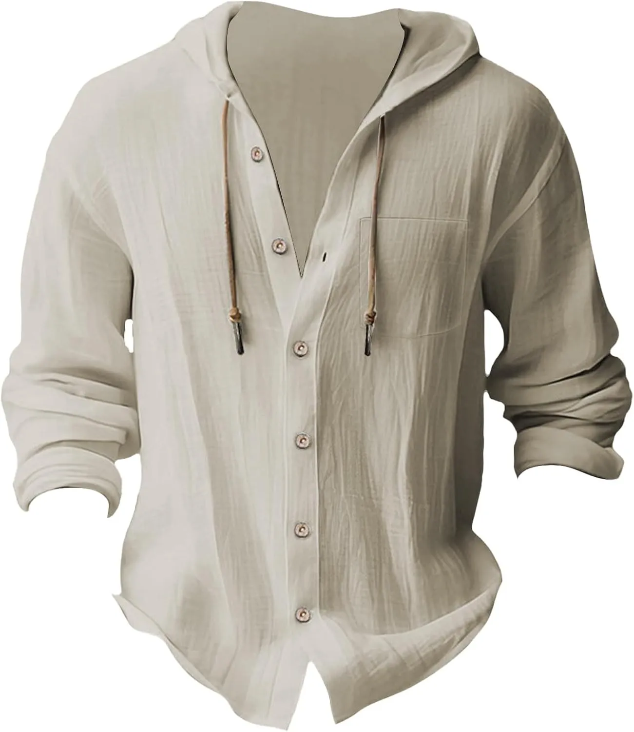 Cotton Linen Hoodies for Men Casual Lightweight Breathable Long Sleeve Button Down Hooded Beach Hippie T Shirts