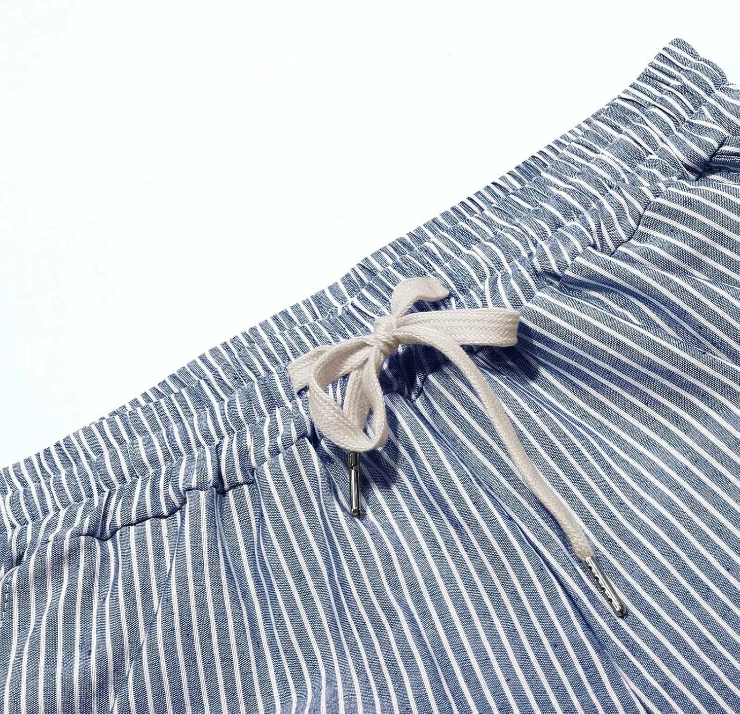 Cotton Linen Pants for Women Drawstring High Elastic Waist Trousers Summer Trendy Strip Buttoned Side Tapered Pants