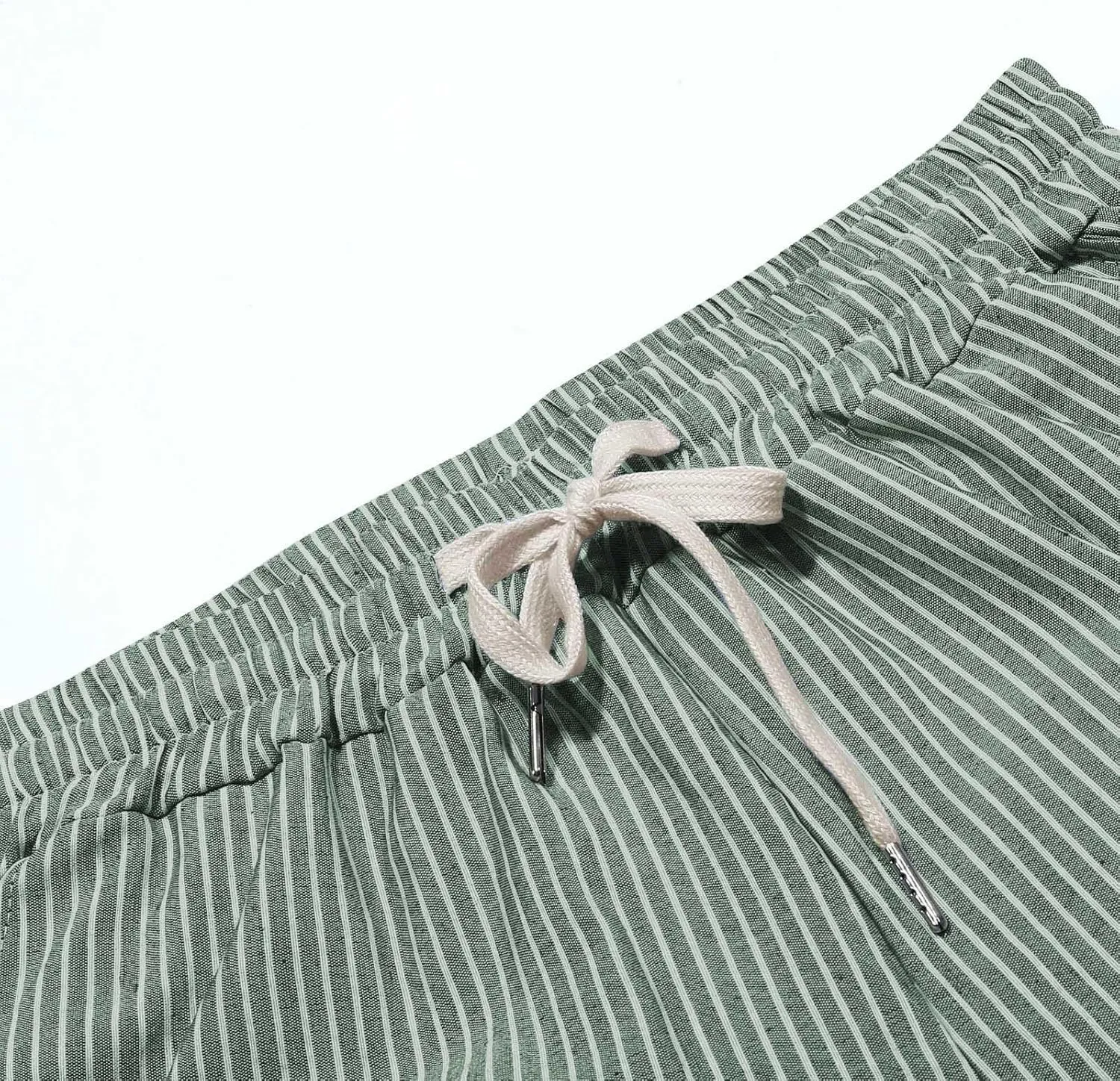 Cotton Linen Pants for Women Drawstring High Elastic Waist Trousers Summer Trendy Strip Buttoned Side Tapered Pants
