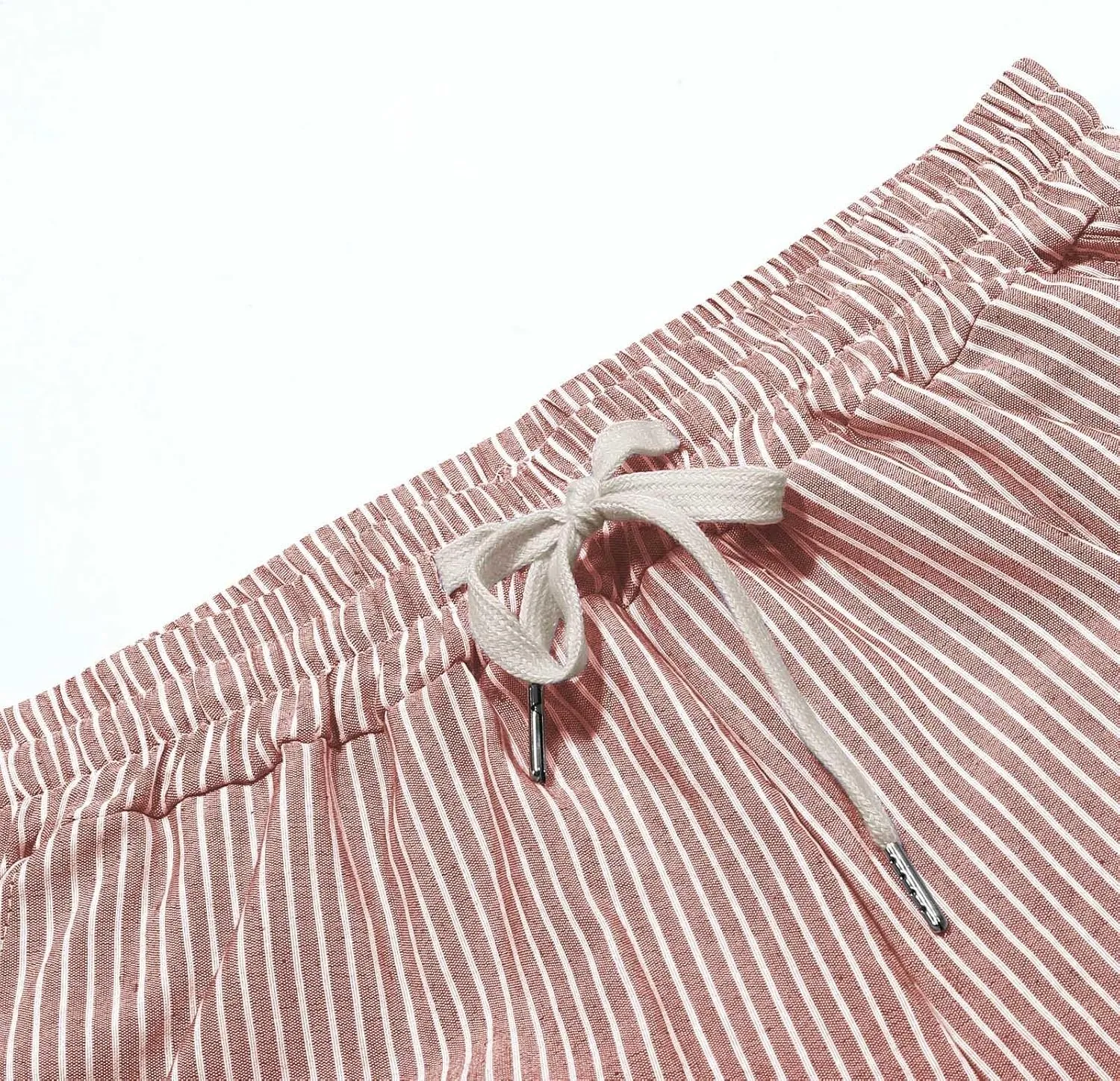 Cotton Linen Pants for Women Drawstring High Elastic Waist Trousers Summer Trendy Strip Buttoned Side Tapered Pants