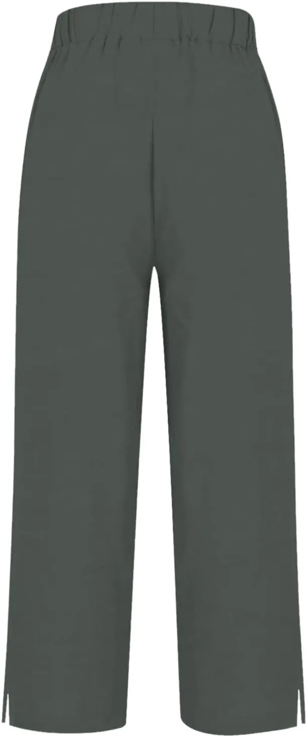 Cotton Linen Pants Women 2025 Summer Elastic Waist Crop Pants Plus Size Straight Leg Slack Trouser with Pocket