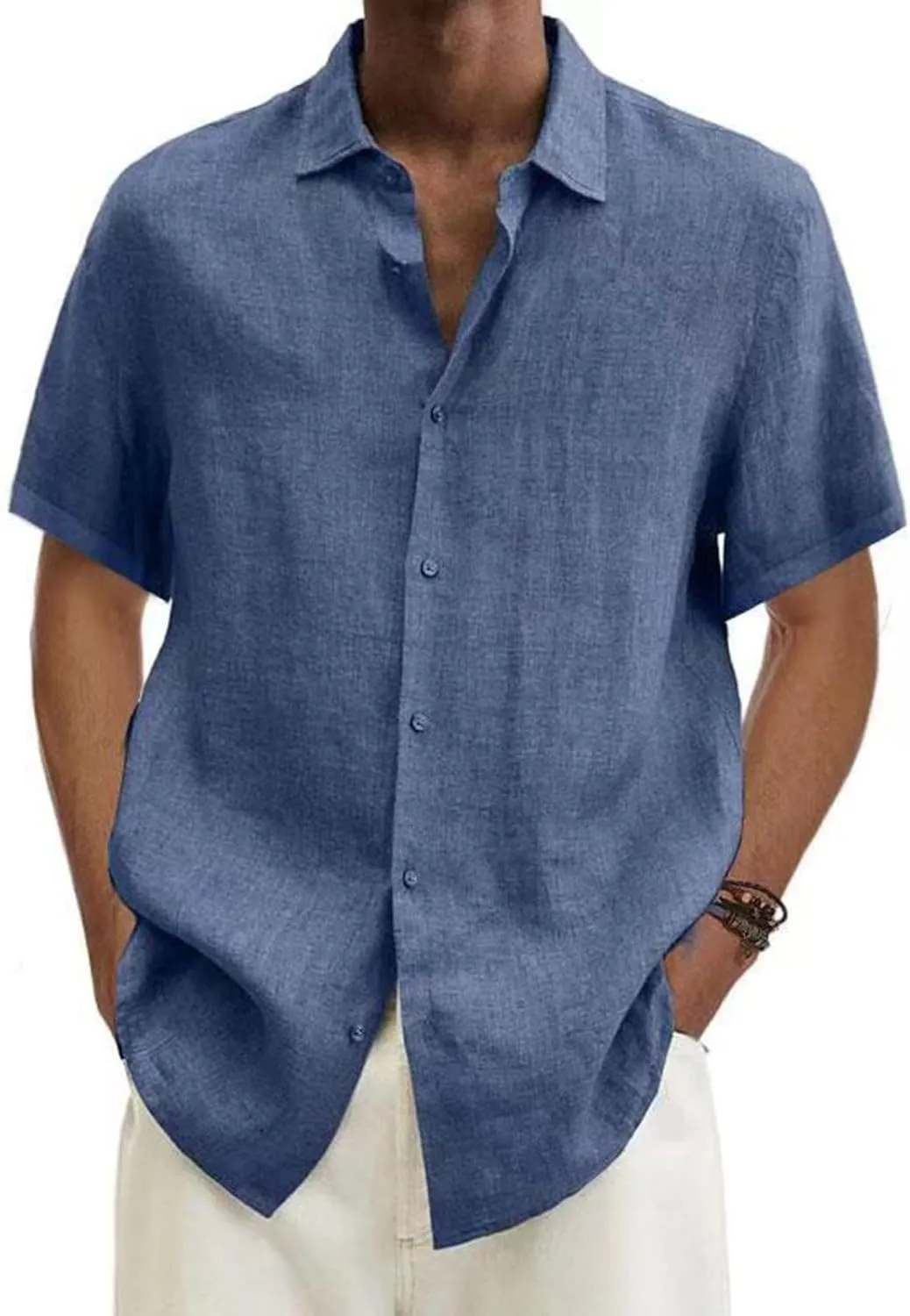 Cotton Linen Shirts for Men 2024 Summer Casual Short Sleeve Button Down T Shirt Regular Fit Solid Work Beach Shirt