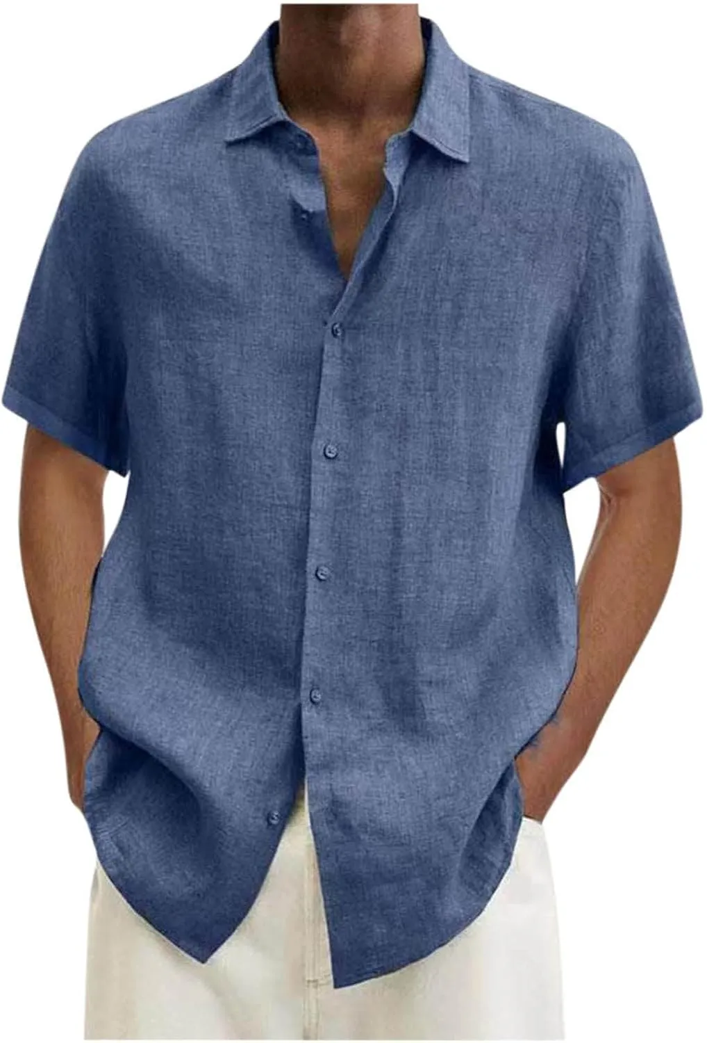 Cotton Linen Shirts for Men 2024 Summer Casual Short Sleeve Button Down T Shirt Regular Fit Solid Work Beach Shirt