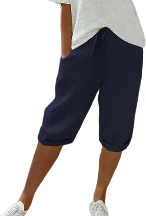 Cotton Linen Shorts White Linen Pants Women Linen Trousers for Women Knee Length Shorts Women Linen Drawstring Pocket