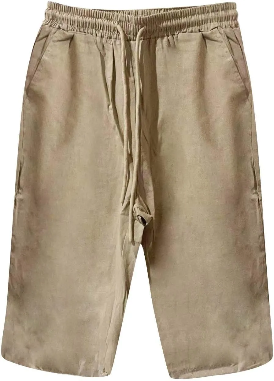 Cotton Linen Shorts White Linen Pants Women Linen Trousers for Women Knee Length Shorts Women Linen Drawstring Pocket