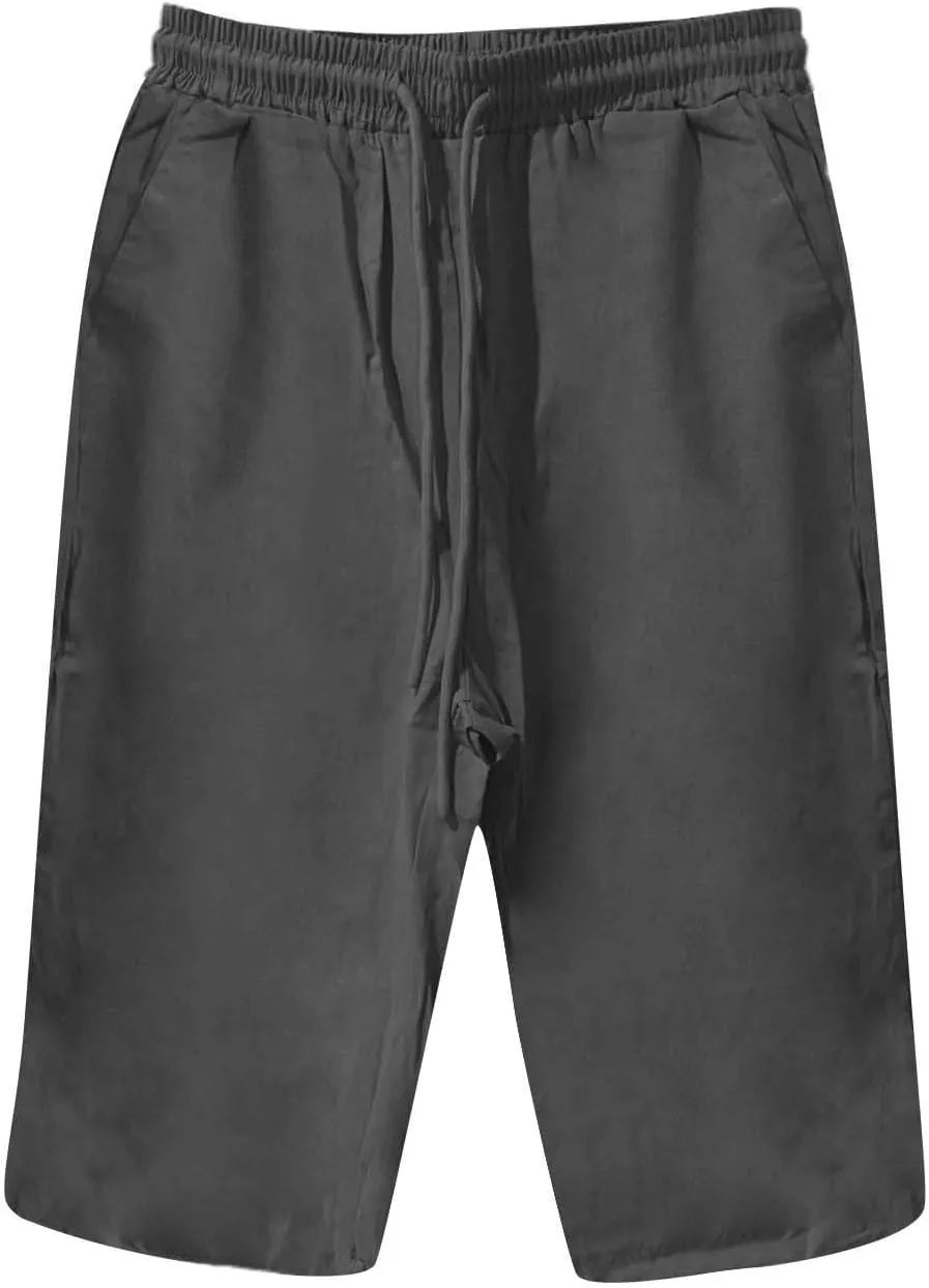 Cotton Linen Shorts White Linen Pants Women Linen Trousers for Women Knee Length Shorts Women Linen Drawstring Pocket