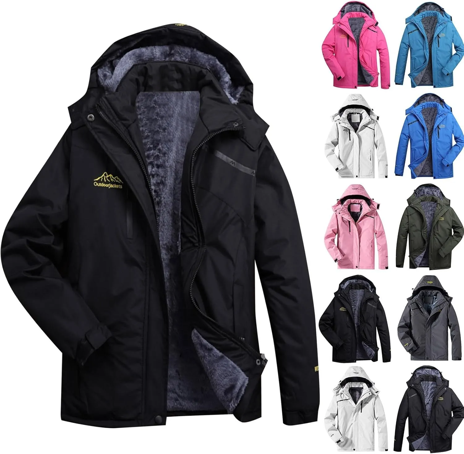CRNTCEM Unisex Softshell Waterproof Jacket Fuzzy Fleece Sherpa Lined Breathable Hoodie Winter Warm Windbreaker Sportswear