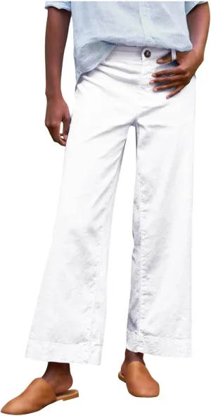 Cropped Linen Pants Women High Waisted Flare Wide Leg Capri Work Pants Business Casual Ankle Pants with Pockets