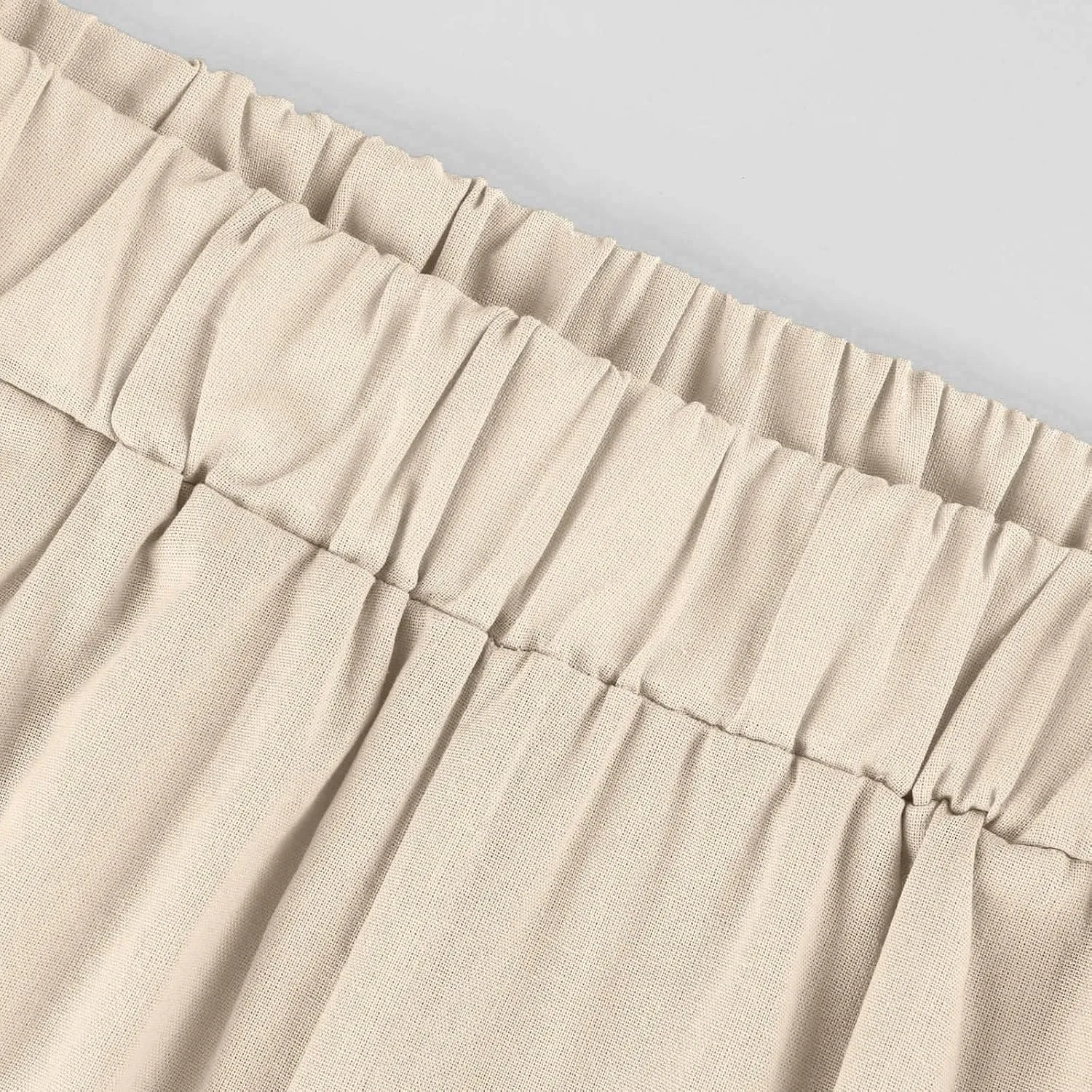 Cropped Linen Pants Women Summer Petite Plus Size Capri Pants Elastic Wide Leg Crop Pants Beach Trousers with Pockets