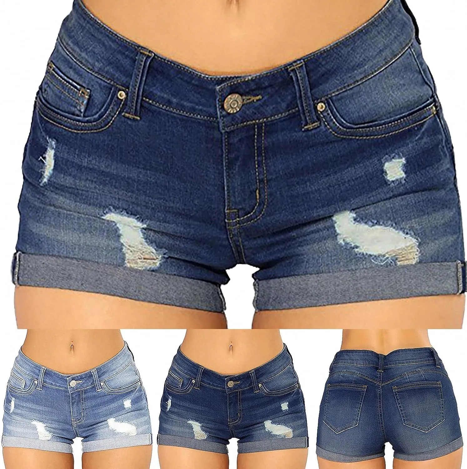 Dawery Summer Denim Shorts Women High Waisted Plus Size Ripped High Waisted Stretchy Jean Shorts Women's Summer Shorts