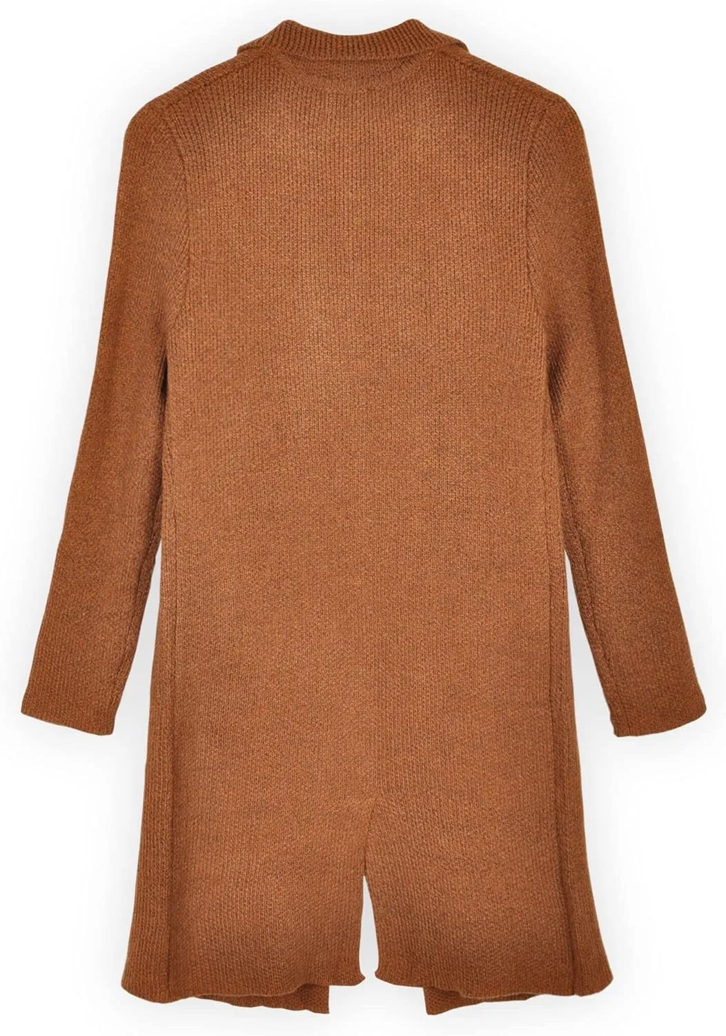 DAY VILLAGE Women's Casual Open Front Notched Collar Patch Pocket Longline Sweater Cardigan