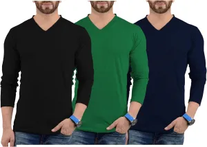 Decrum Long Sleeves Shirts for Men - Pack of 3 V-Neck Soft Breathable Full Sleeve T Shirt Mens Multipack