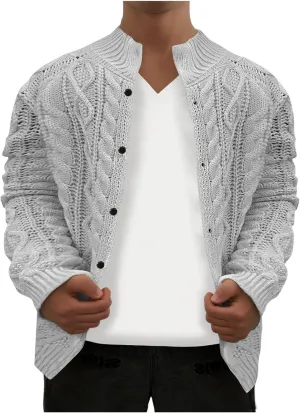 Dgoopd Cardigan Sweaters for Men Cable Knit Button Down Sweater Open Front Cardigan Ribbed Sweater Casual Outwear