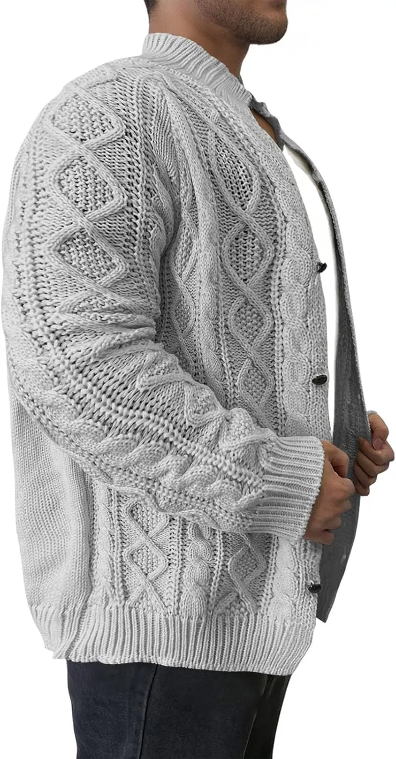 Dgoopd Cardigan Sweaters for Men Cable Knit Button Down Sweater Open Front Cardigan Ribbed Sweater Casual Outwear