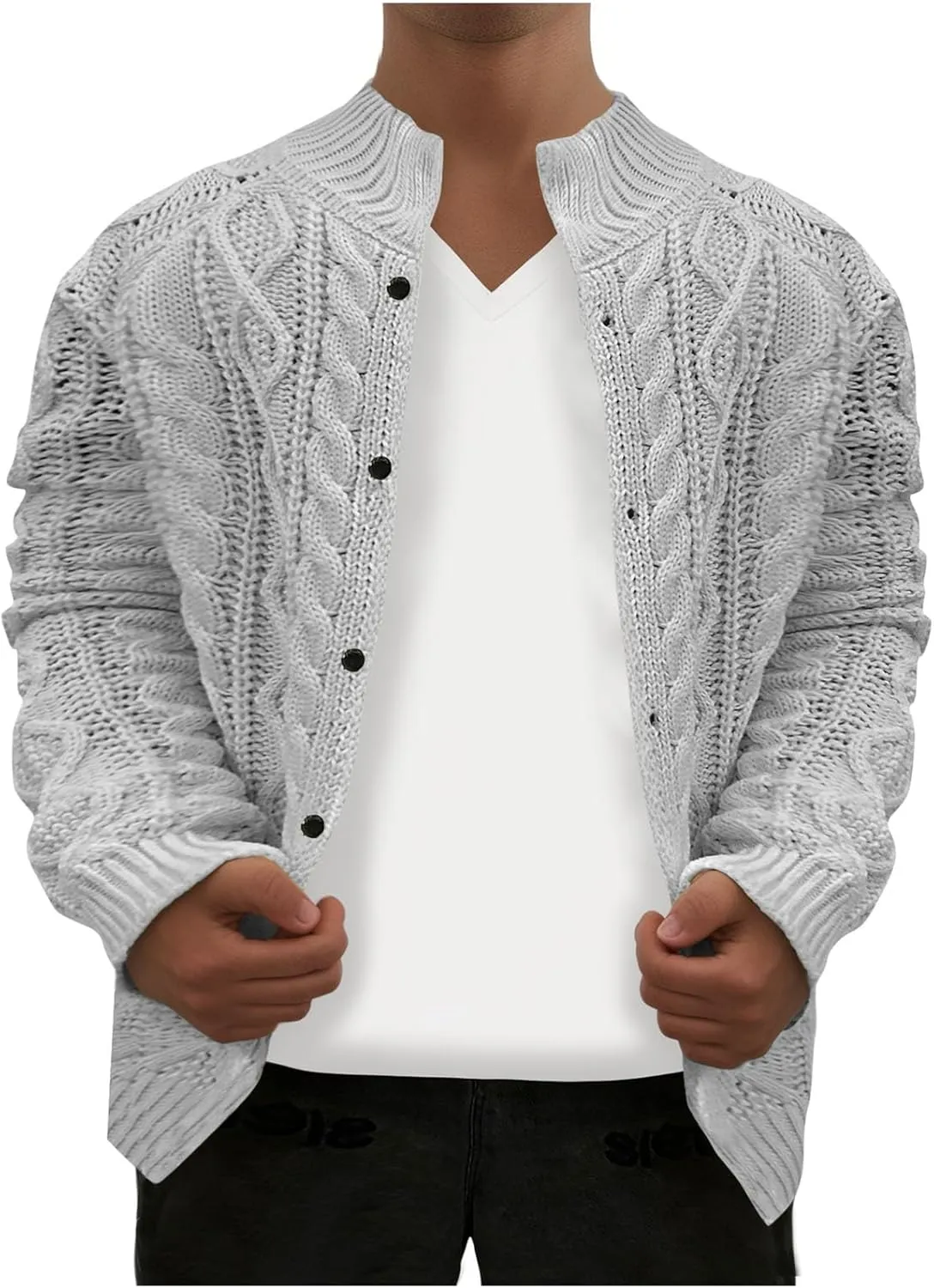 Dgoopd Cardigan Sweaters for Men Cable Knit Button Down Sweater Open Front Cardigan Ribbed Sweater Casual Outwear