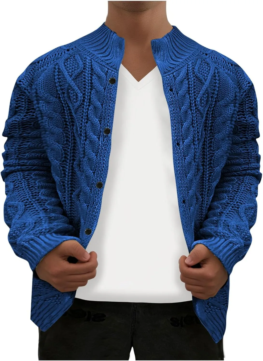 Dgoopd Cardigan Sweaters for Men Cable Knit Button Down Sweater Open Front Cardigan Ribbed Sweater Casual Outwear