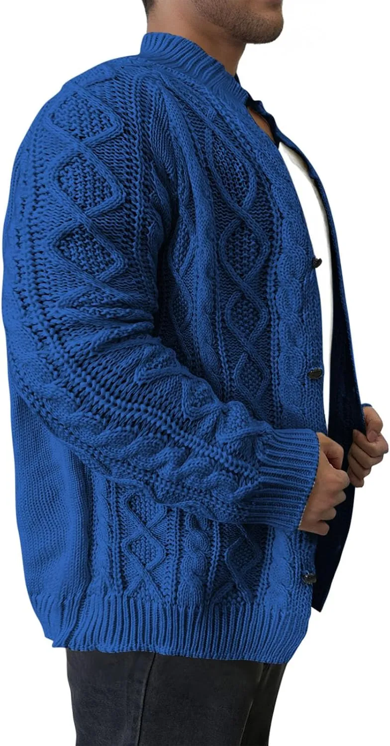 Dgoopd Cardigan Sweaters for Men Cable Knit Button Down Sweater Open Front Cardigan Ribbed Sweater Casual Outwear