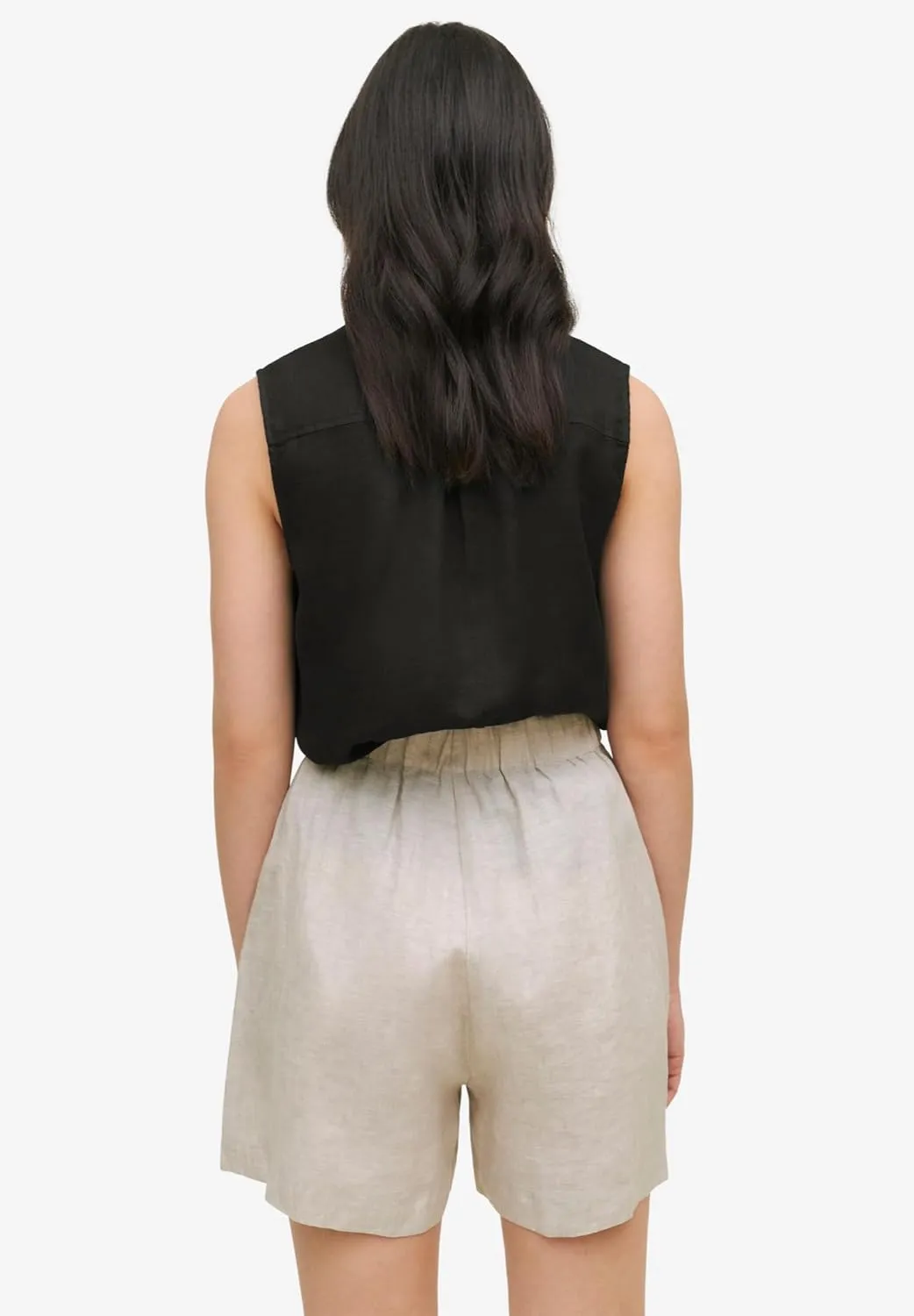 ellos Plus Size Linen-Blend Elastic Waist Shorts