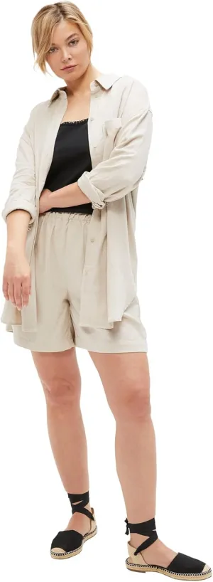 ellos Plus Size Linen-Blend Elastic Waist Shorts