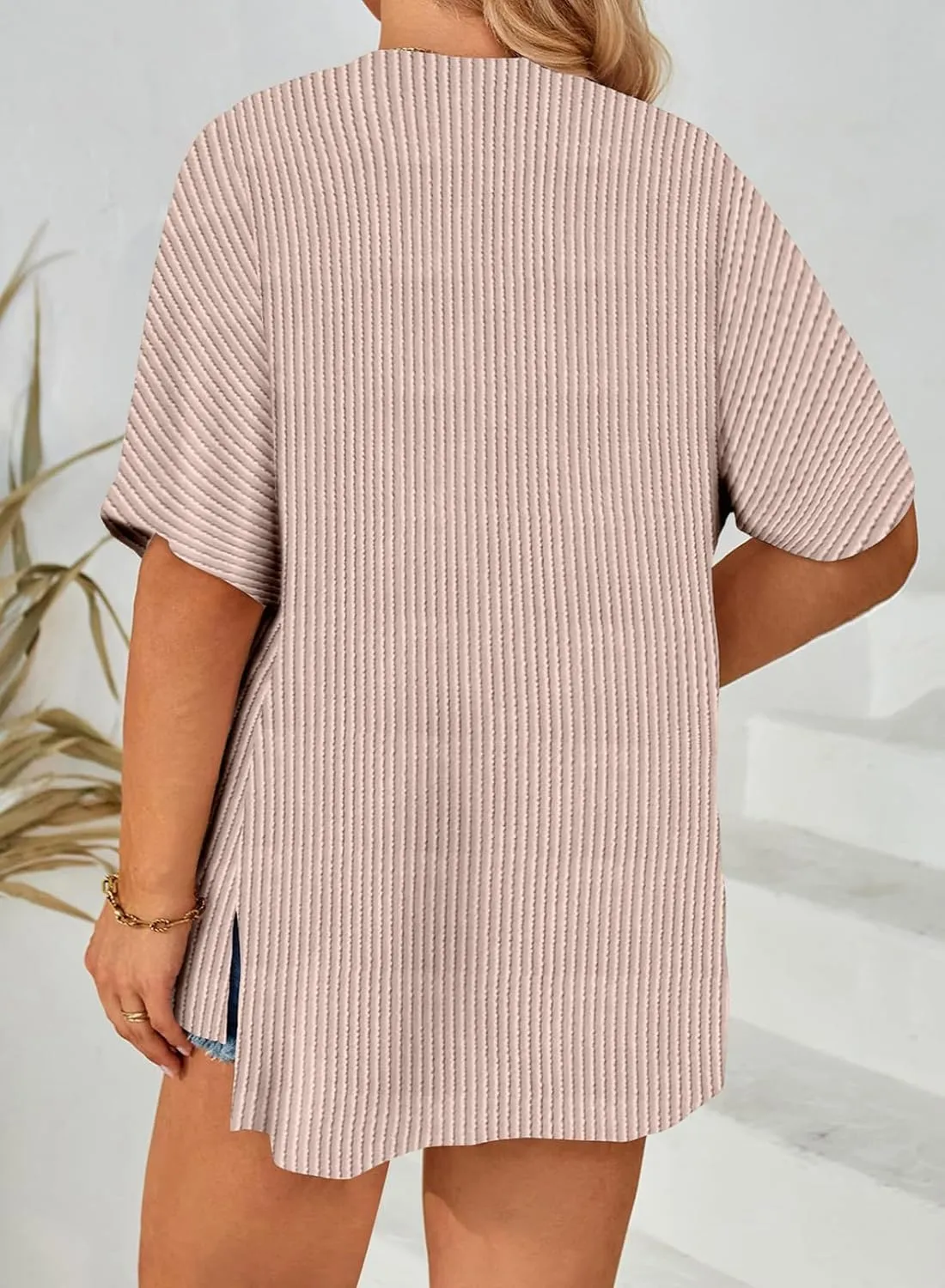 Eytino Women Plus Size Lightweight Cardigan Half Sleeve Ribbed Knit Kimono Cardigans Tops(1X-5X)
