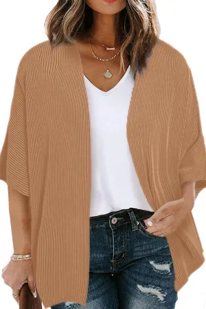 Eytino Women Plus Size Lightweight Cardigan Half Sleeve Ribbed Knit Kimono Cardigans Tops(1X-5X)