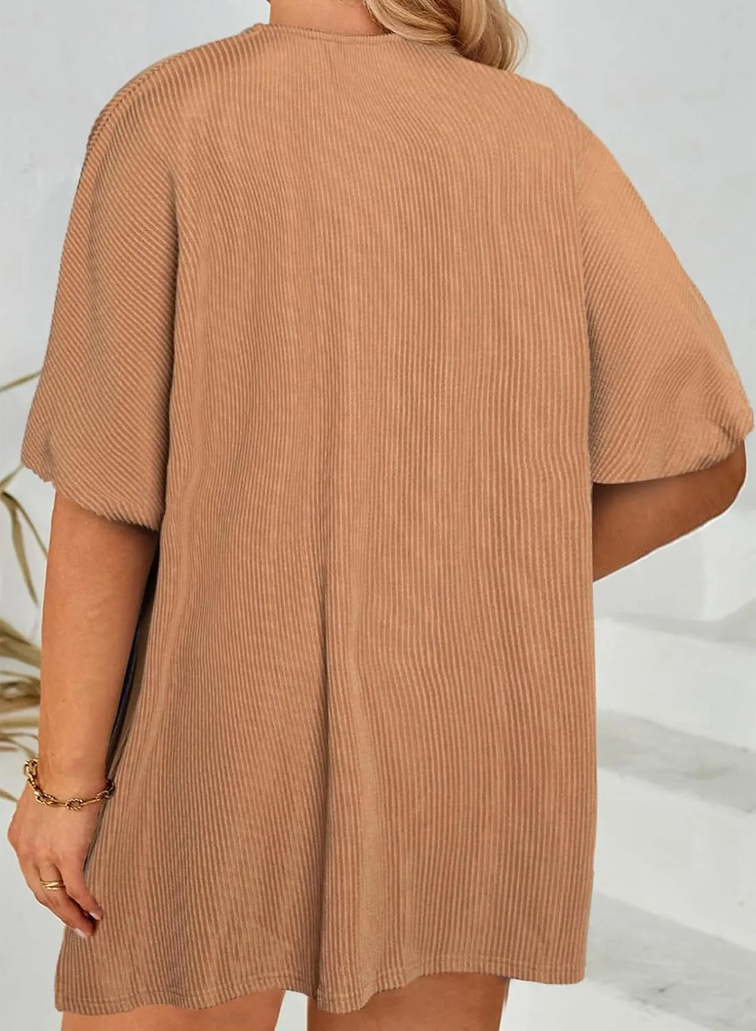 Eytino Women Plus Size Lightweight Cardigan Half Sleeve Ribbed Knit Kimono Cardigans Tops(1X-5X)